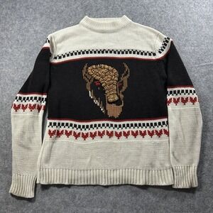 Silton California Buffalo Knit Sweater Mens Medium? Cream Black Vintage 70s Mock